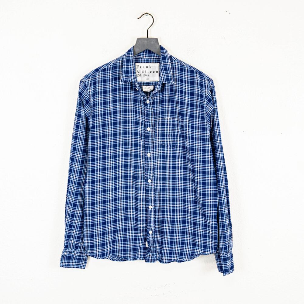 Frank & Eileen Men's LUKE Button-up Shirt Blue Plaid Check size Small